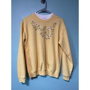 Country Store Floral Embroidered Women's Yellow‎ Sweatshirt Medium